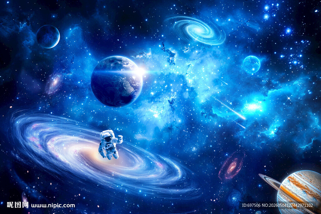 太空星球宇宙漩涡宇航员银河背景
