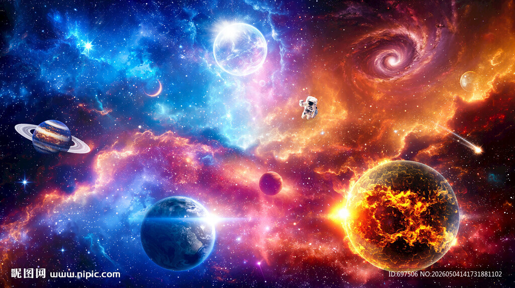 梦幻宇宙星空太空黑洞星球背景墙