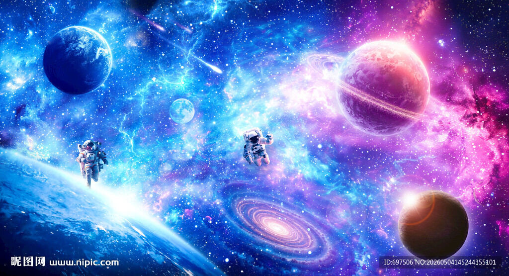 太空宇航员星球璀璨宇宙星空背景