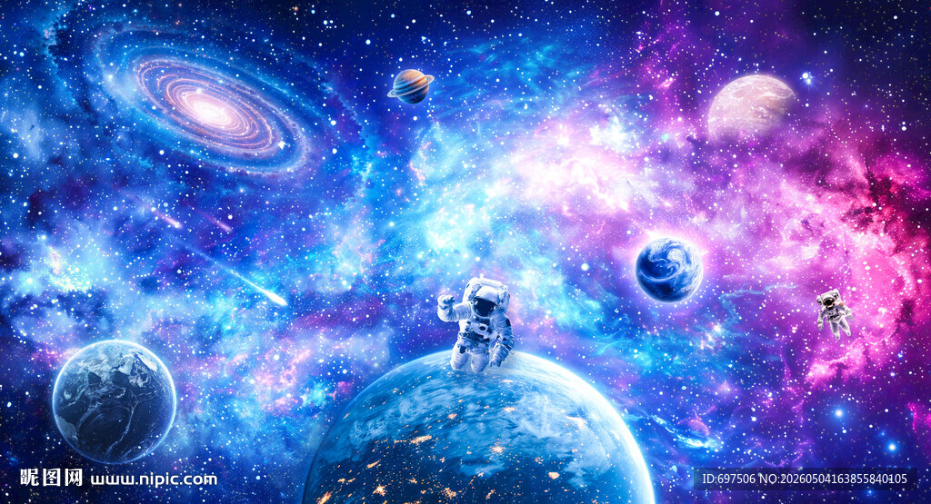 宇宙漩涡太空星球宇航员星空背景