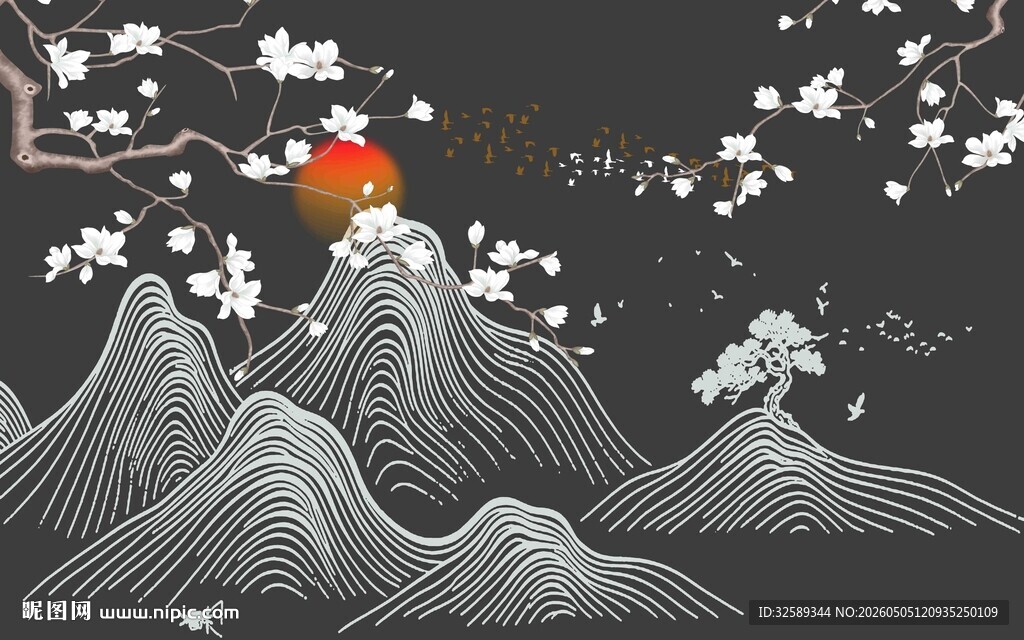 中式水墨山水意境插画