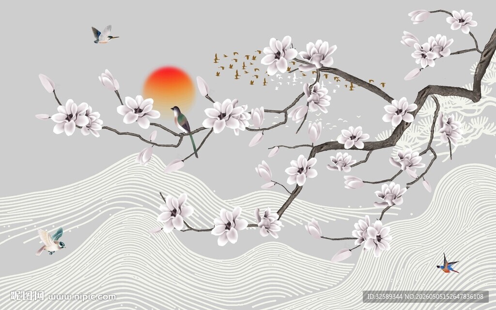 春日枝头绽花伴日景