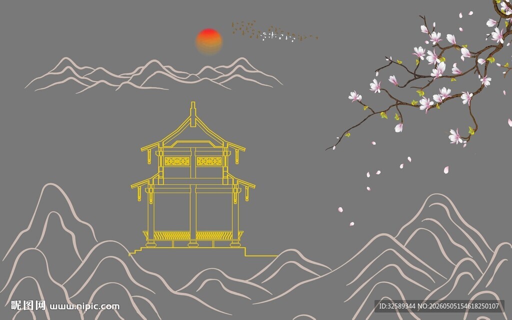 中式山水亭阁风景图