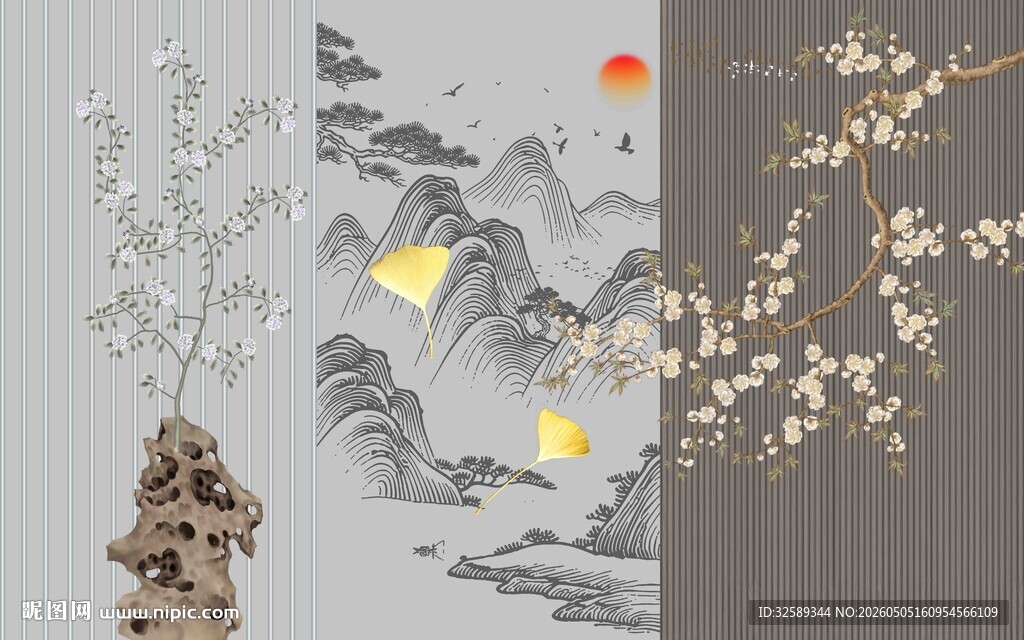 中式禅意山水花鸟装饰画