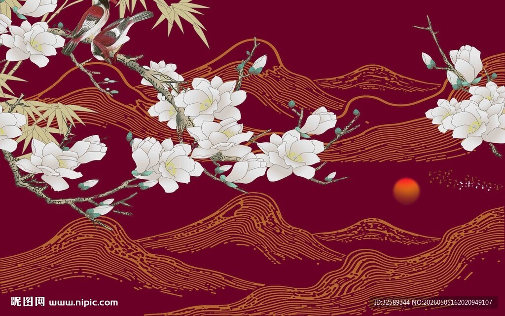 中式山水花鸟意境图
