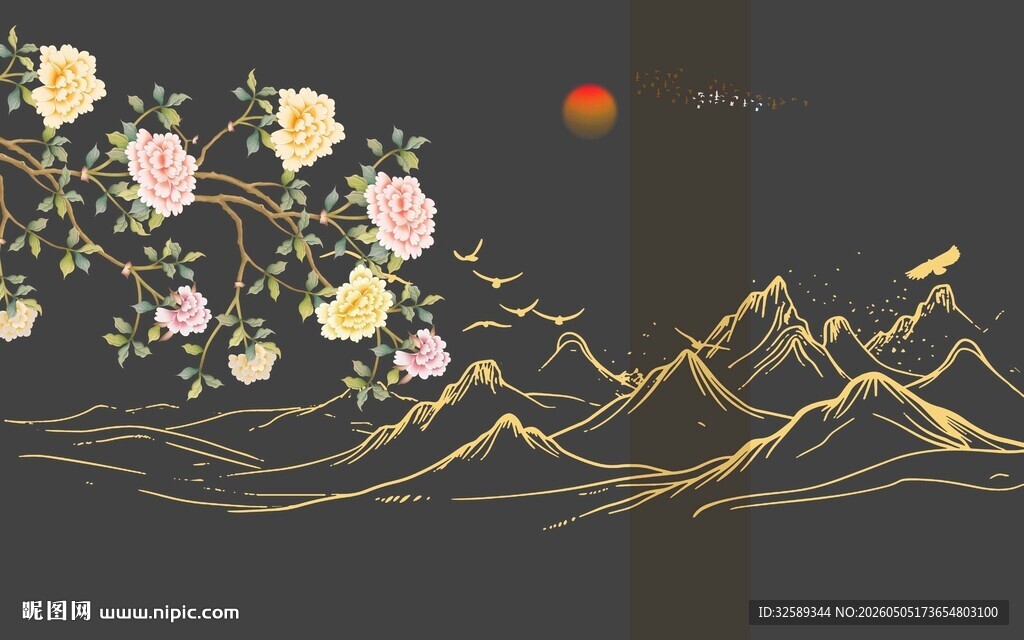 中式花鸟山水抽象艺术图