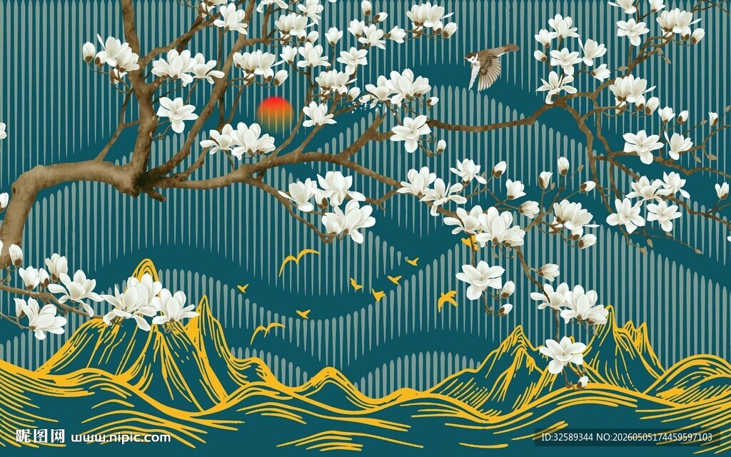 花鸟海浪图中式美学意境