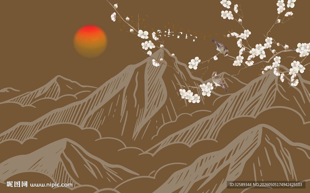 山间落日照繁花