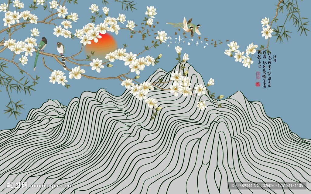 山峦繁花间的春日景致
