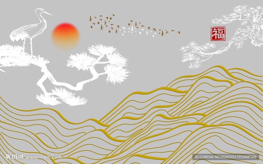 中式山水意境插画