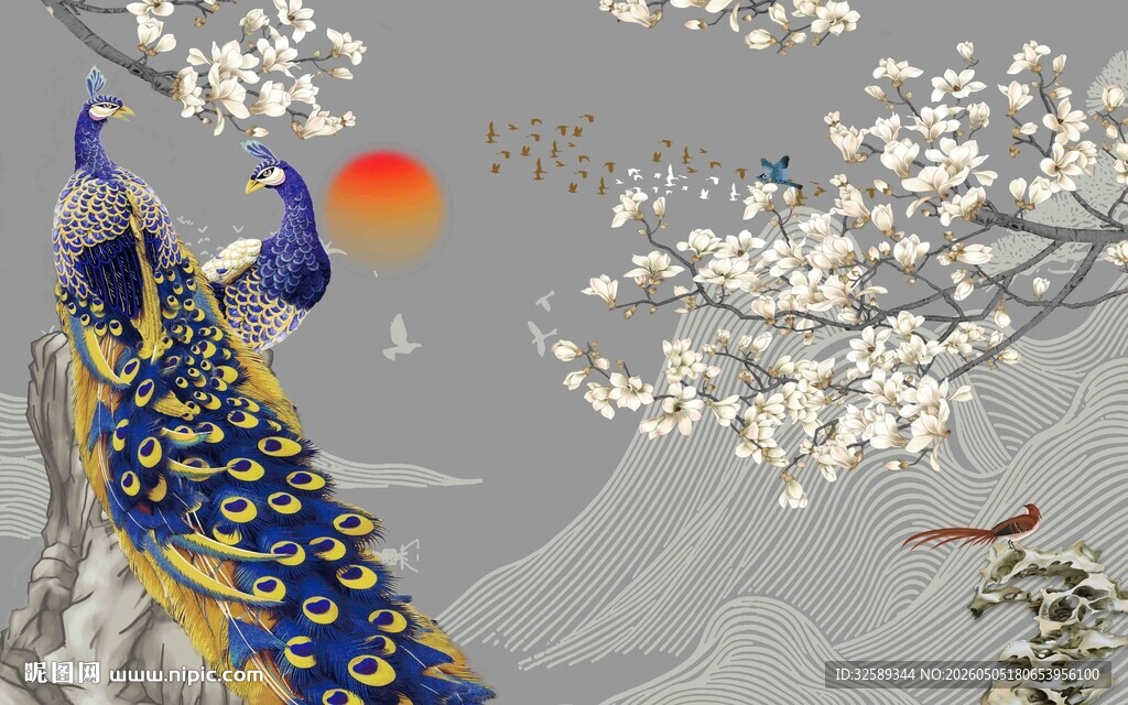 中式古典凤凰花鸟祥瑞图