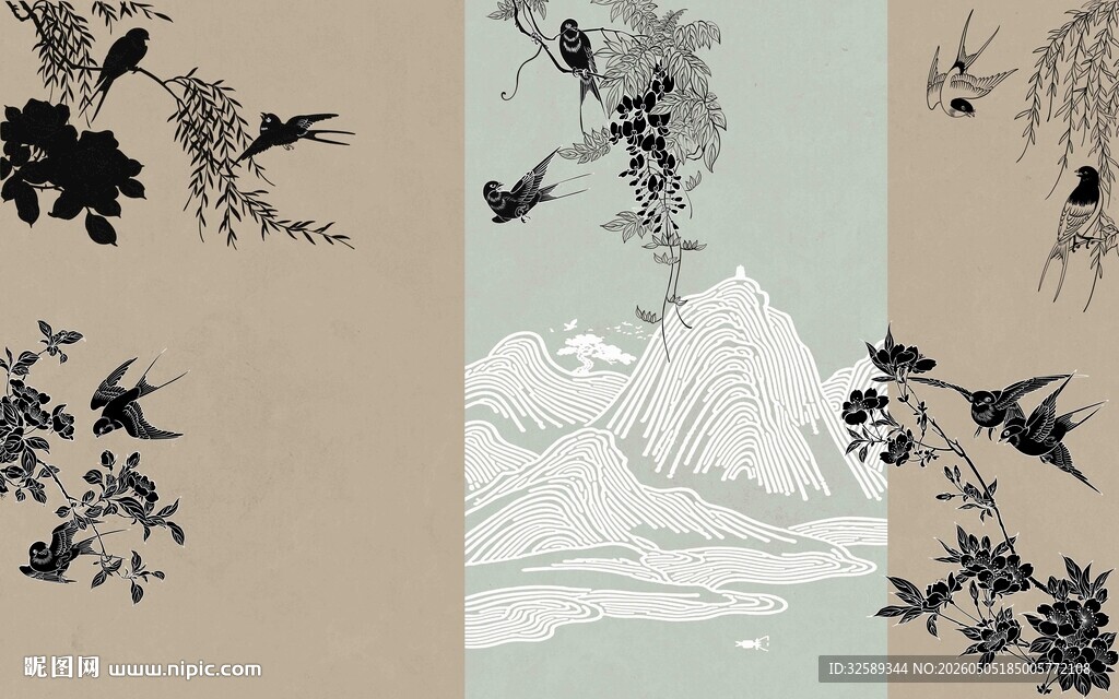 中式花鸟山水装饰画