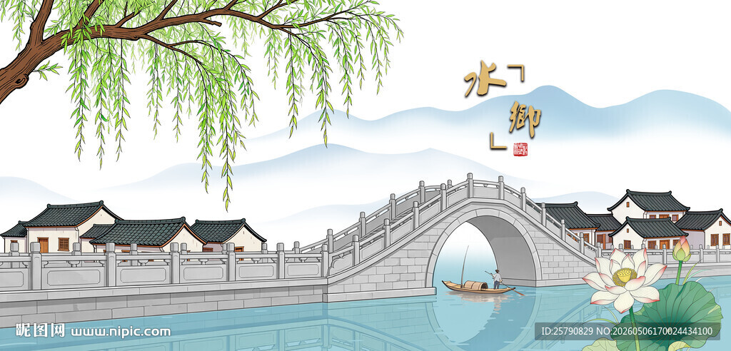 江南水乡石桥风景图