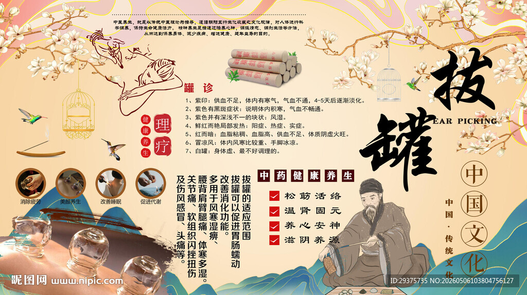拔罐养生背景墙