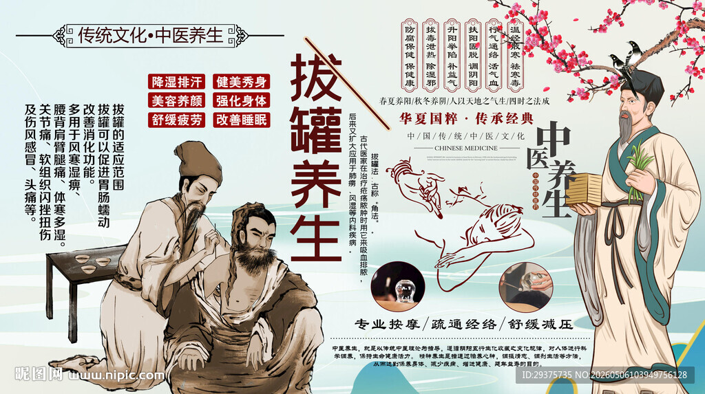 拔罐养生背景墙