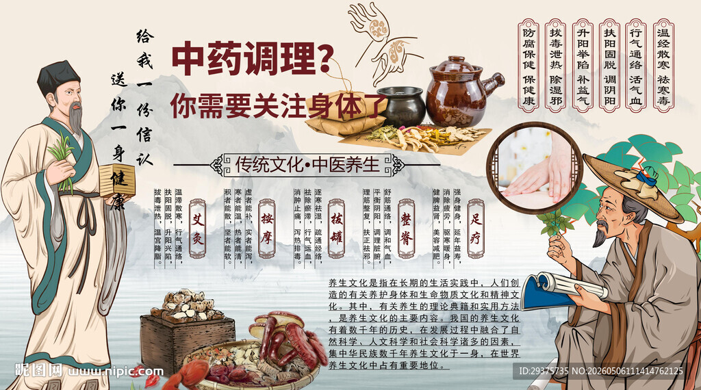 中药调理背景墙