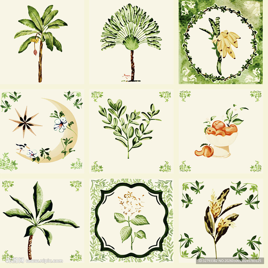热带植物手绘图案集合