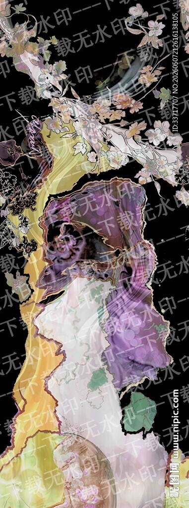 梦幻花卉与人物融合插画