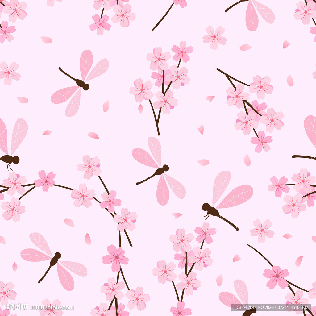 粉色樱花蜻蜓图案背景