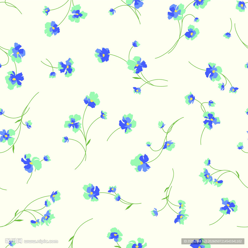 清新蓝花无缝图案背景