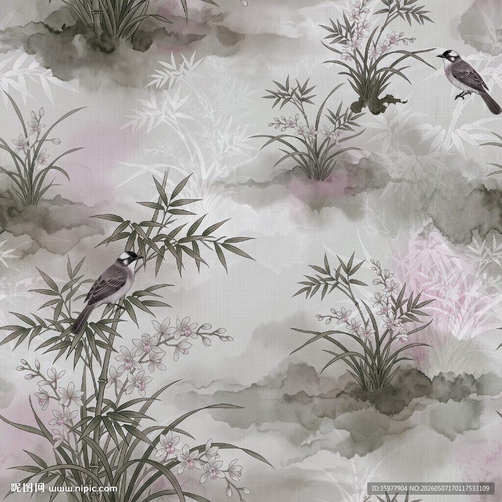 水墨花鸟图自然景