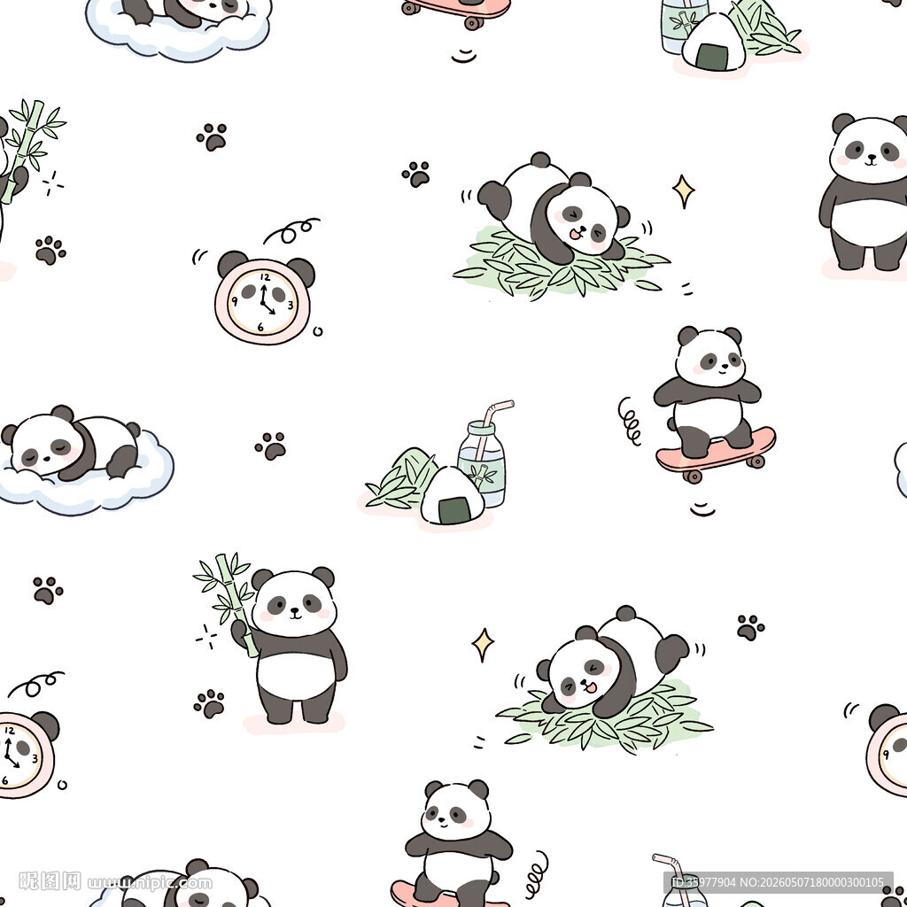 可爱熊猫图案无缝背景图