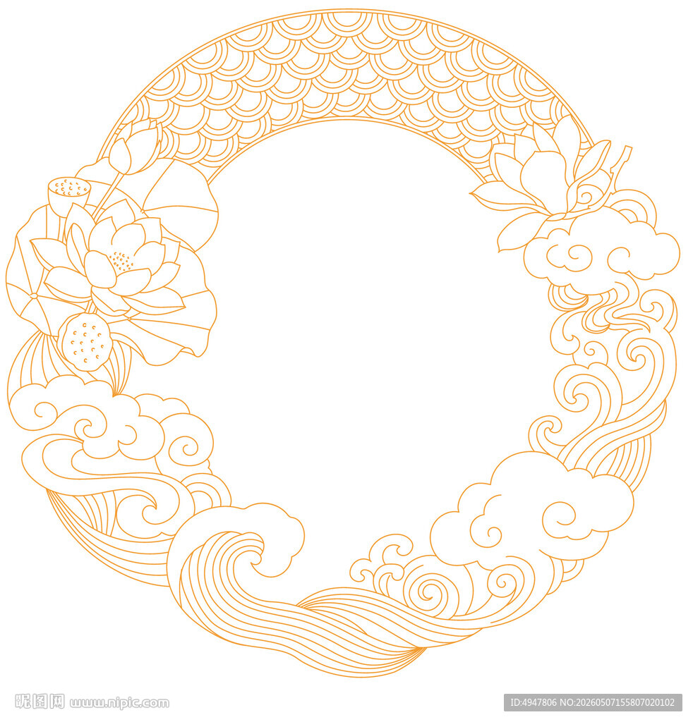 中式古典花纹圆形图案 矢量图