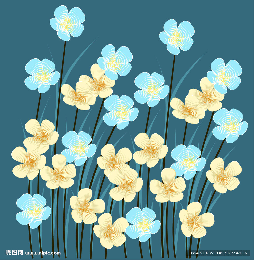 蓝黄花朵插画 矢量图