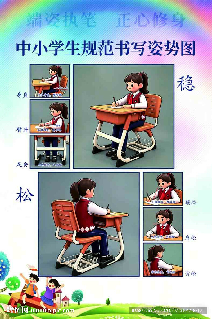 中小学生规范坐姿姿势图
