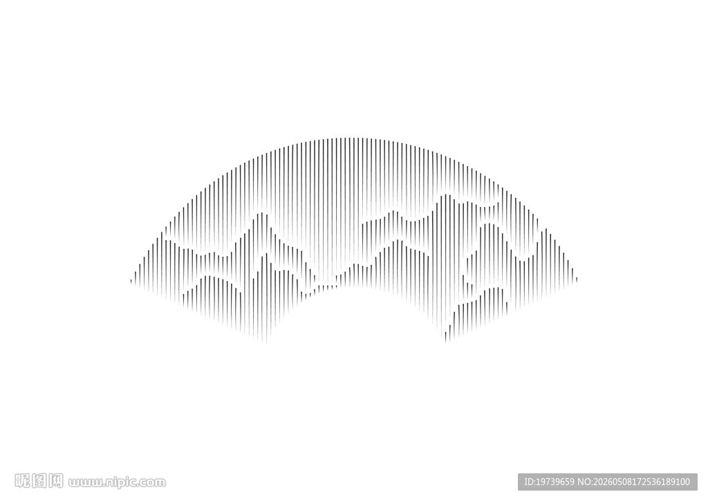 山峦剪纸风半圆图案弧形山水风景