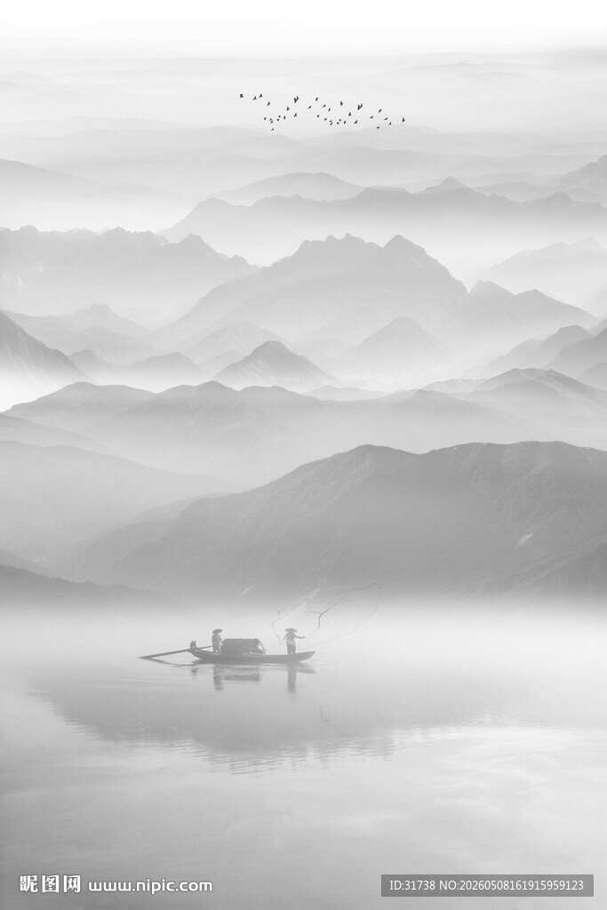 水墨山水间意境玄关画