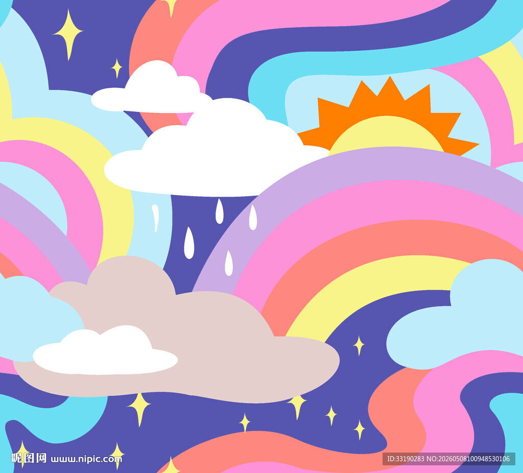 梦幻彩虹天空插画
