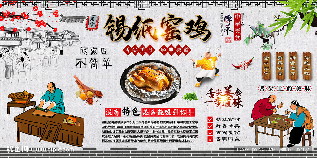 锡纸窑鸡背景墙