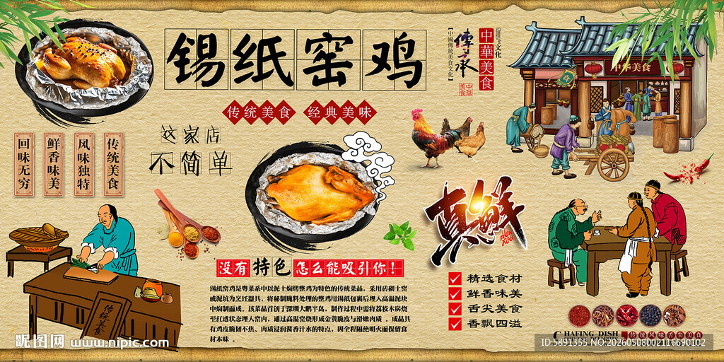锡纸窑鸡背景墙