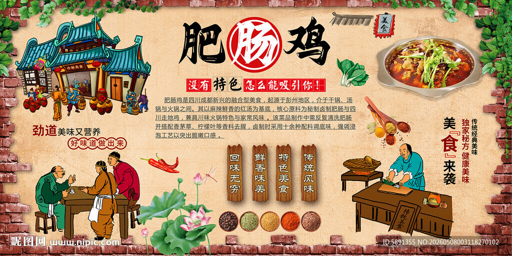 肥肠鸡背景墙