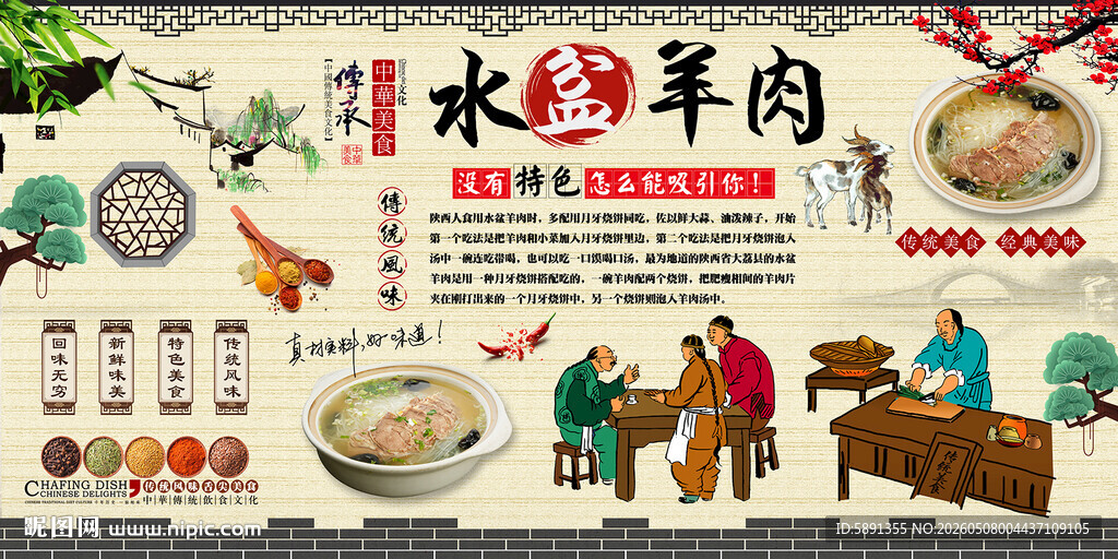 水盆羊肉背景墙