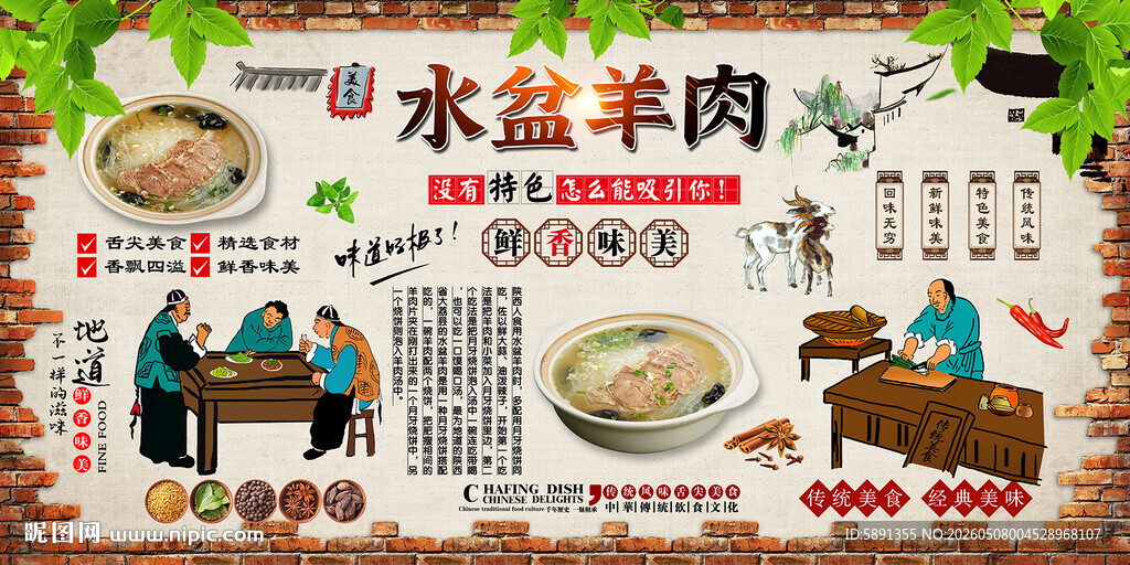 水盆羊肉背景墙