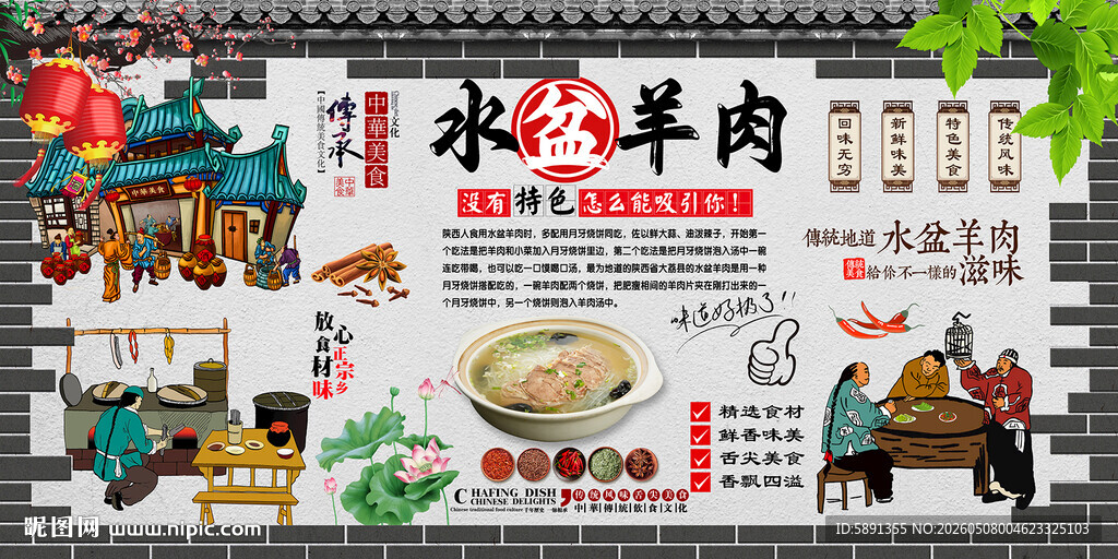 水盆羊肉背景墙