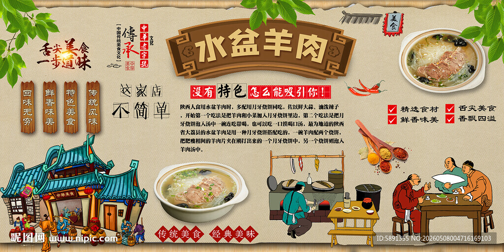 水盆羊肉背景墙