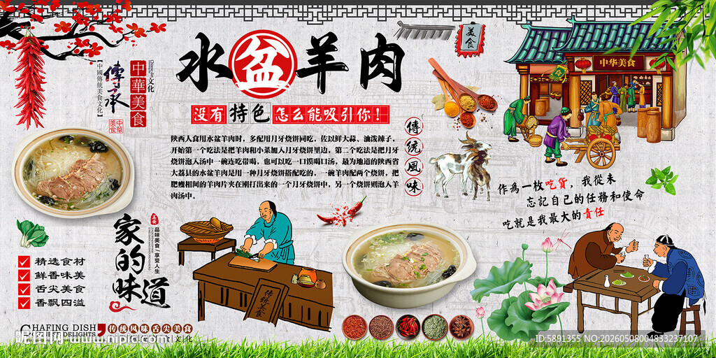 水盆羊肉背景墙