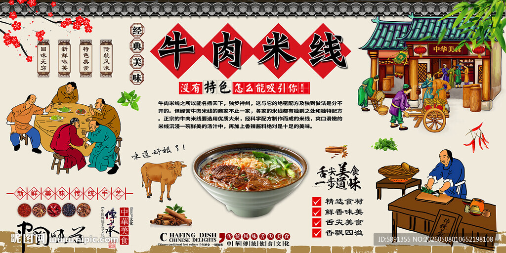 牛肉米线背景墙
