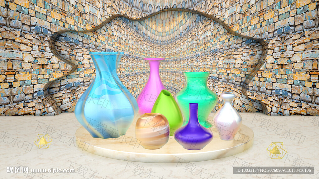 独立多彩瓶摆件瓷器石材背景石块