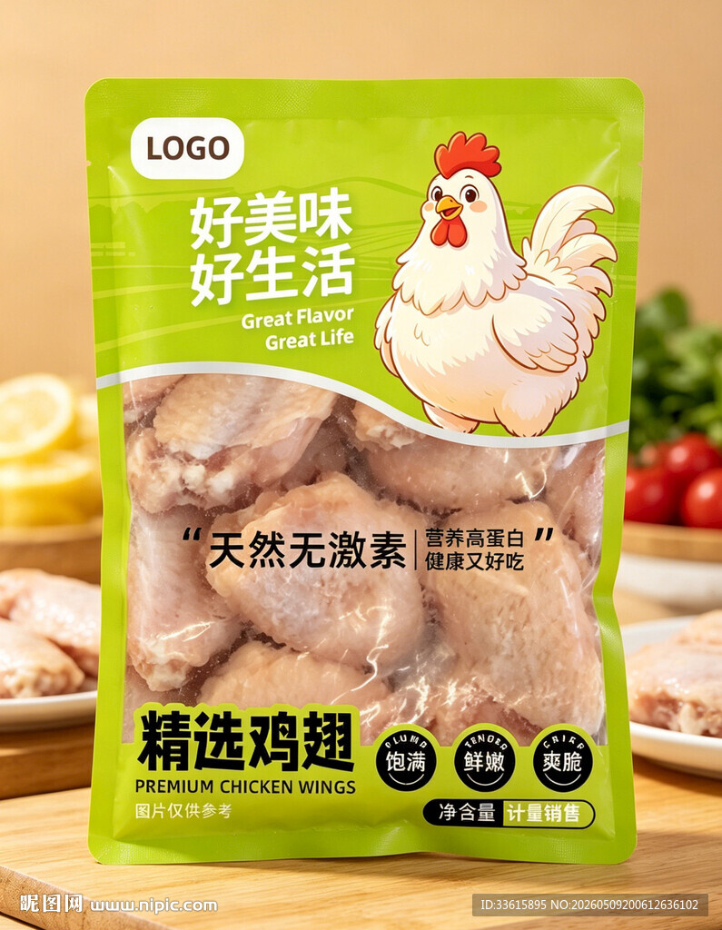精选鸡翅中包装袋正面平面展开图