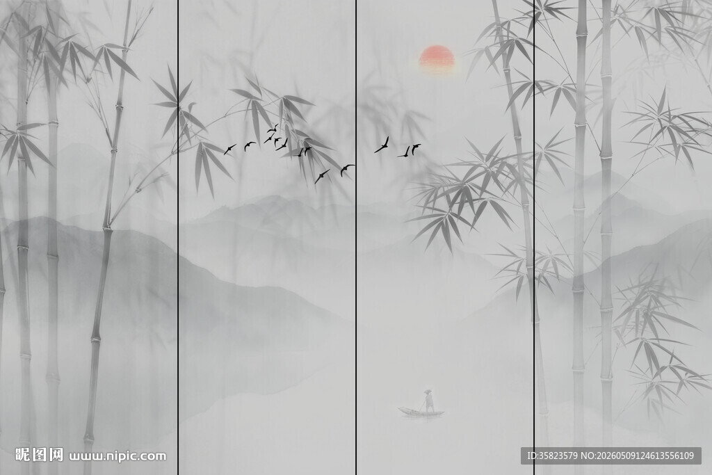国画水墨竹子 竹影背景墙