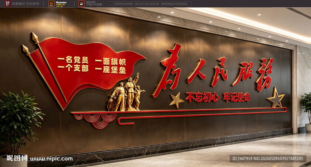 为人民服务党建文化墙