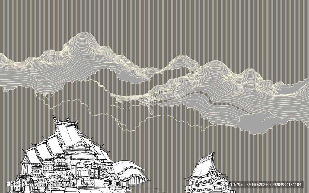 复古风格船只与云雾景象