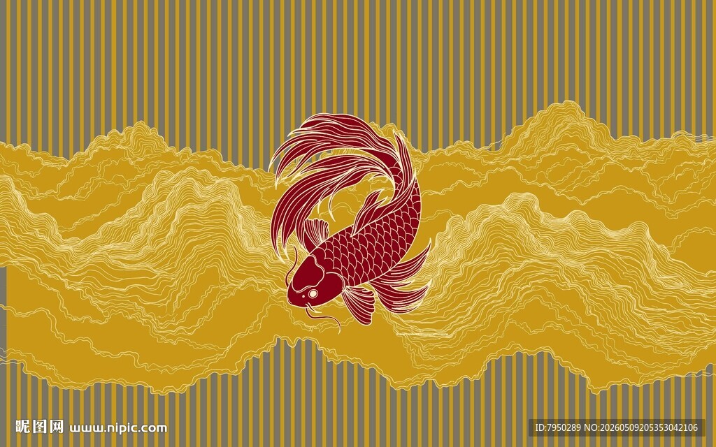 金色飘带中的红色龙形图案