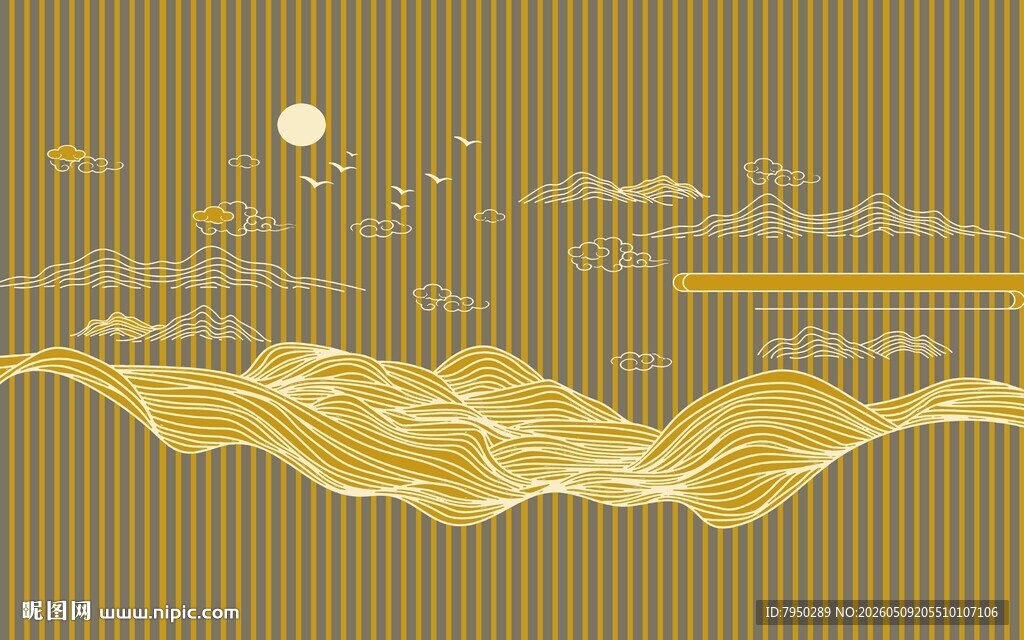 金色山水画卷静谧之景