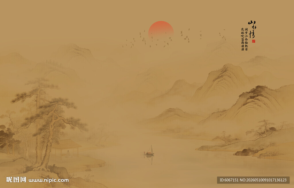 中国风中式古风古典山水画背景