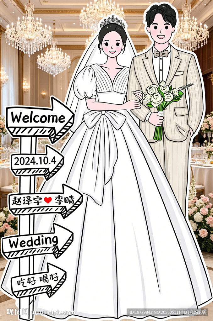浪漫婚礼场景与方向路标